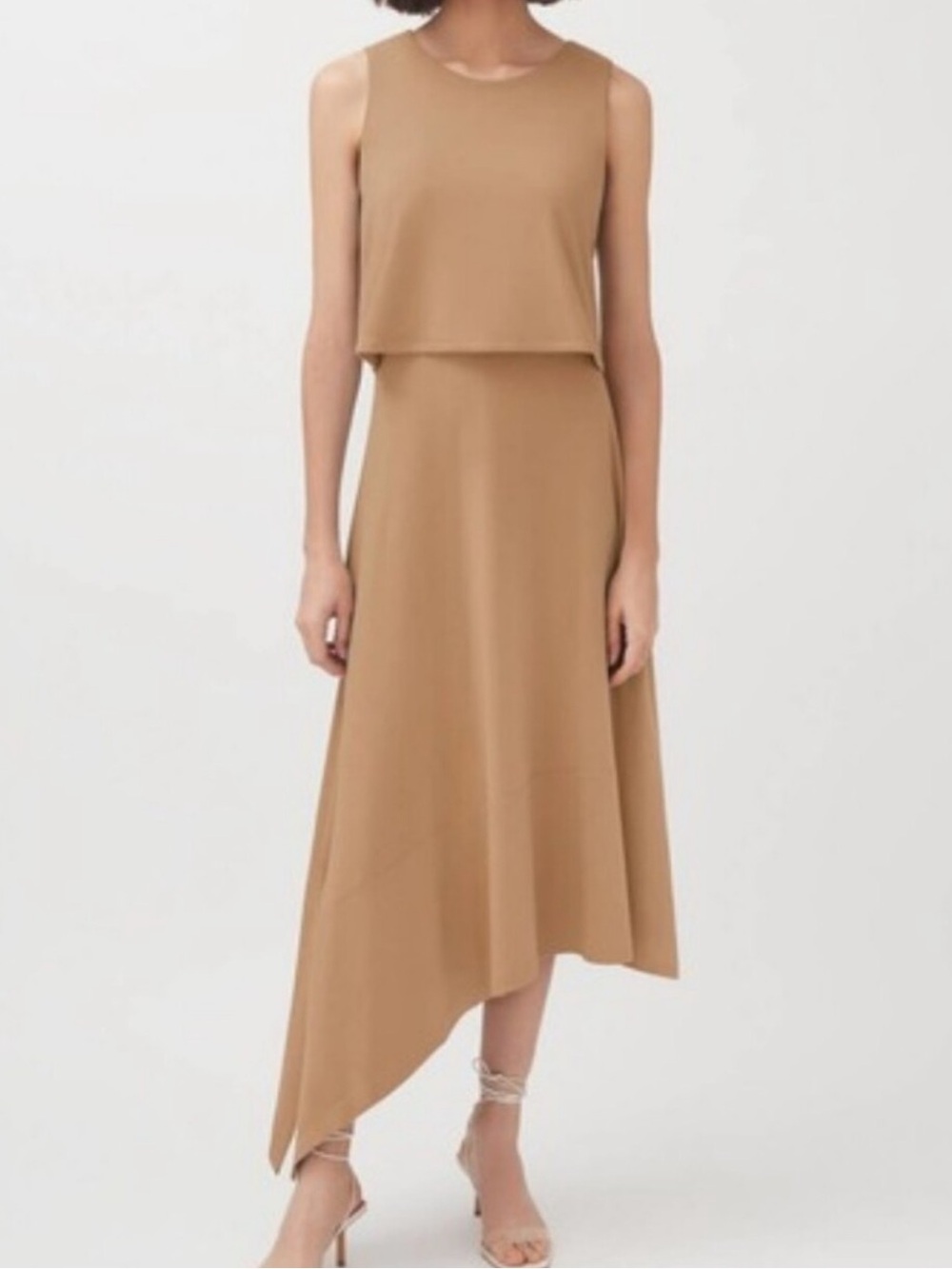 Cuyana Asymmetrical Overlay Dress Tie Back Organic Pima Cotton Camel Tan Size M - Picture 12 of 12
